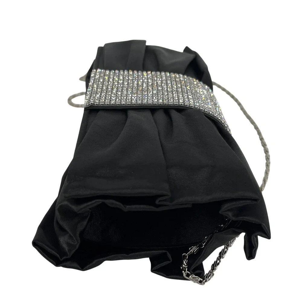 J. Francis Evening Clutch Women OS‎ Black Excellent Rhinestone Satin Chain Strap